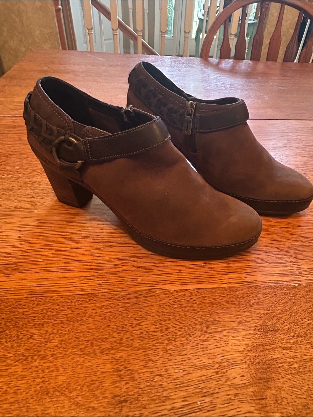 Clarks Brown Suede Heeled Ankle Booties